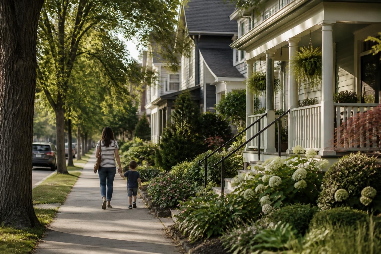 Calm Clayton residential street with warm natural tones.