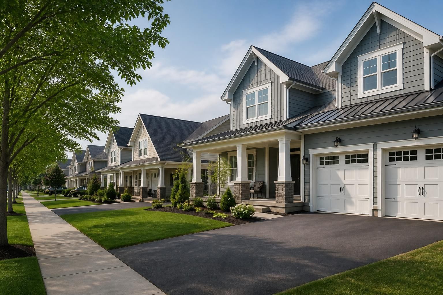 Knightdale suburban homes with fresh exteriors and neat driveways.