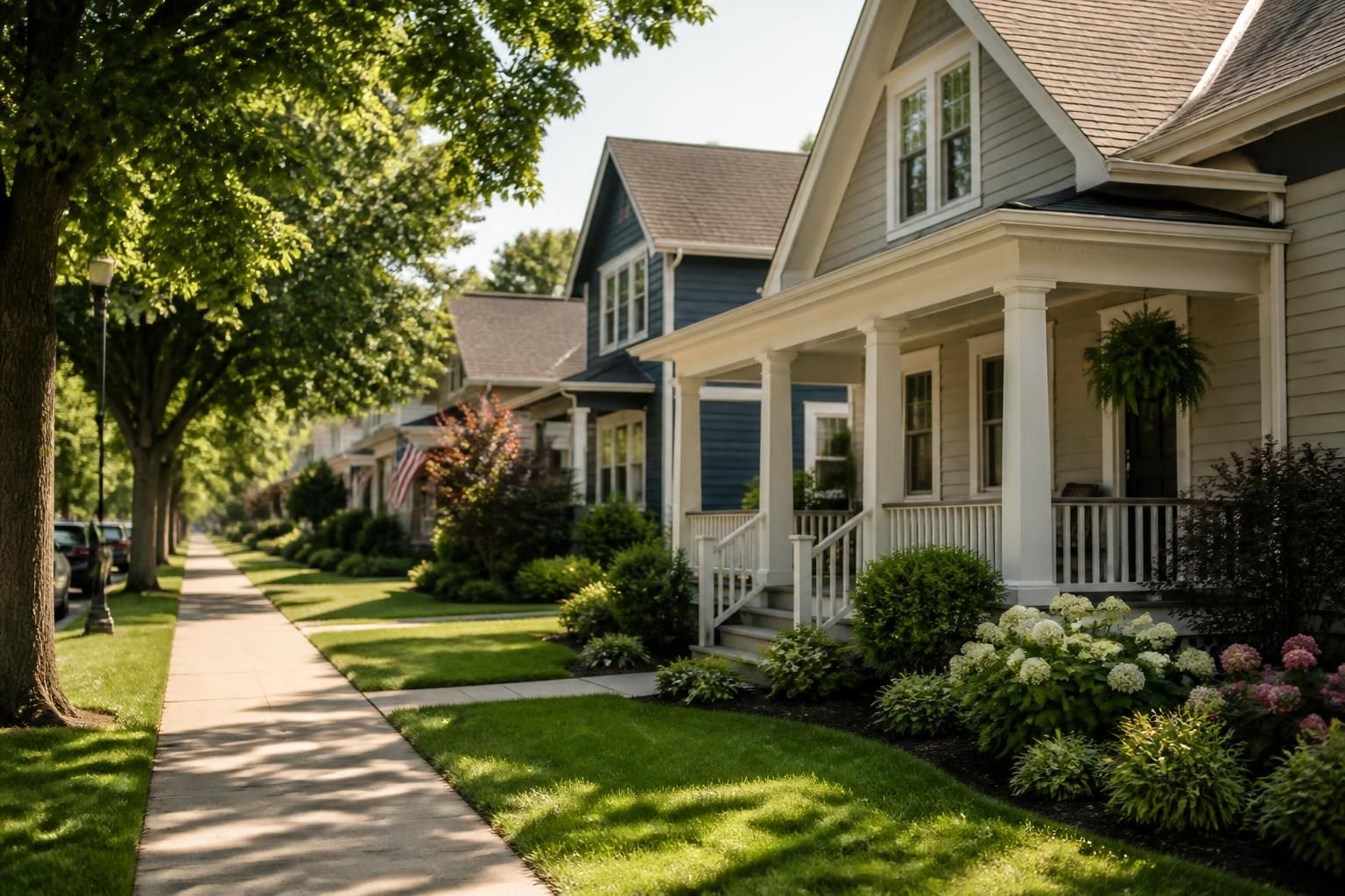 Quiet Wake Forest street with tidy front yards.
